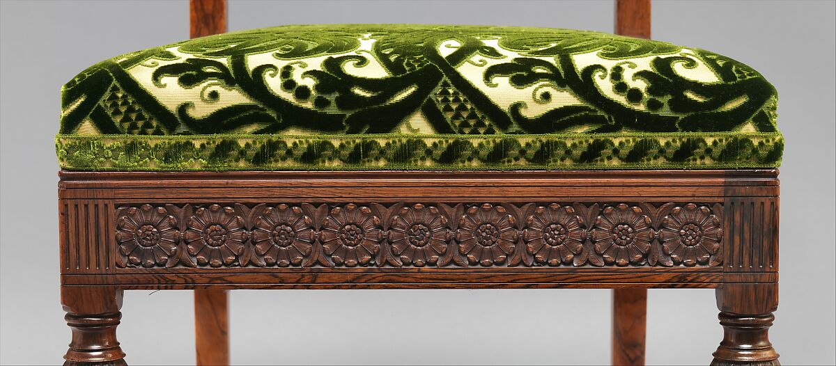 Side chair, Herter Brothers (German, active New York, 1864–1906), Rosewood, brass, mother-of-pearl, and reproduction upholstery, American