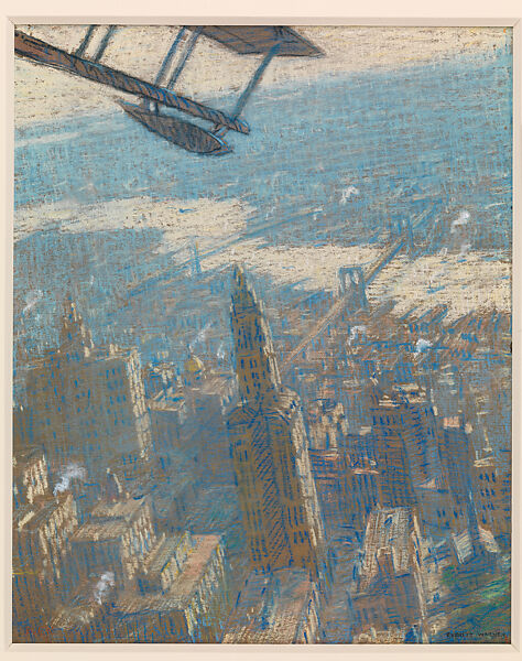 New York from a Seaplane, Everett L. Warner (American, Vinton, Iowa 1877–1963 Bellow Falls, Vermont), Pastel on paper adhered to board, American 