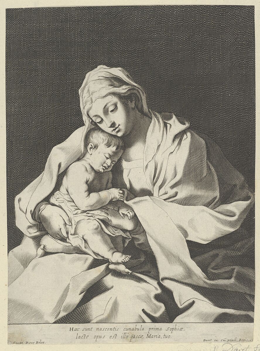 The Virgin holding the infant Christ on her lap, after Reni, Anonymous, 17th century, Engraving 