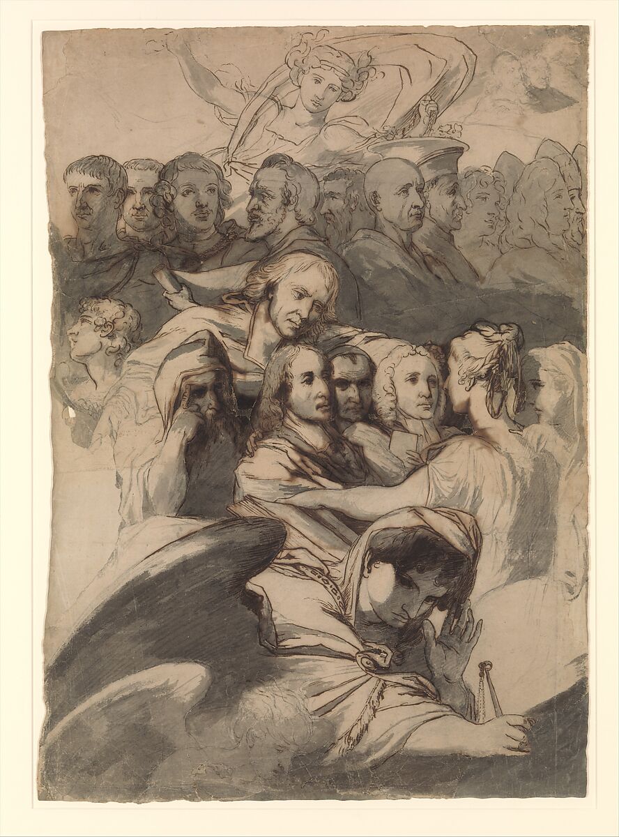 Study for "Divine Justice", James Barry (Irish, Cork 1741–1806 London), Pen and brown ink, brush and gray wash over graphite 