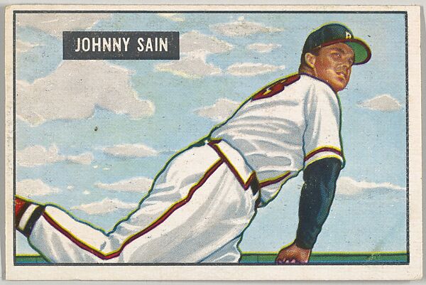 Johnny Sain, Pitcher, Boston Braves, from Picture Cards, series 5 (R406-5) issued by Bowman Gum, Issued by Bowman Gum Company, Commercial color lithograph 