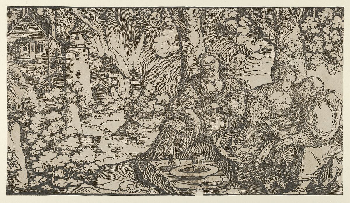 Lot and his Daughters, Hans Schäufelein (German, Nuremberg ca. 1480–ca. 1540 Nördlingen), Woodcut 
