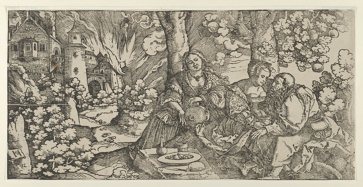 Lot and his Daughters, Hans Schäufelein (German, Nuremberg ca. 1480–ca. 1540 Nördlingen), Woodcut 