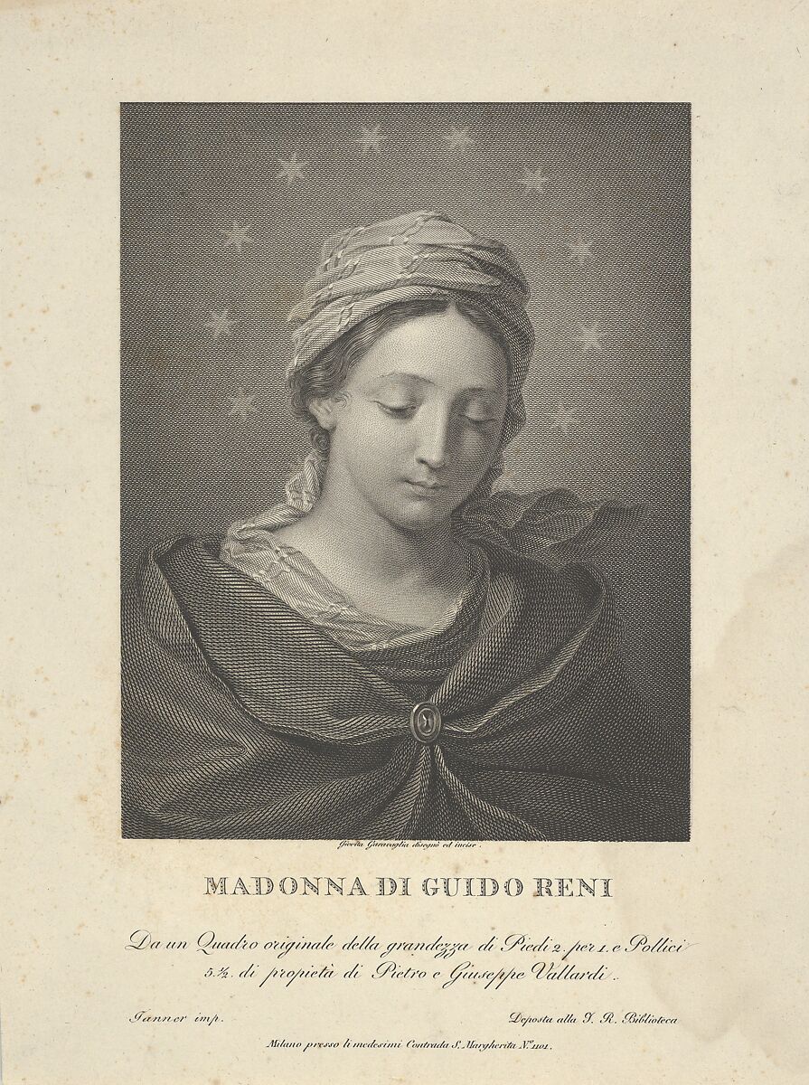 The Virgin in half length looking down, ten stars surrounding her head, after Reni, Engraved by Giovita Garavaglia (Italian, Pavia 1790–1835 Florence), Engraving 