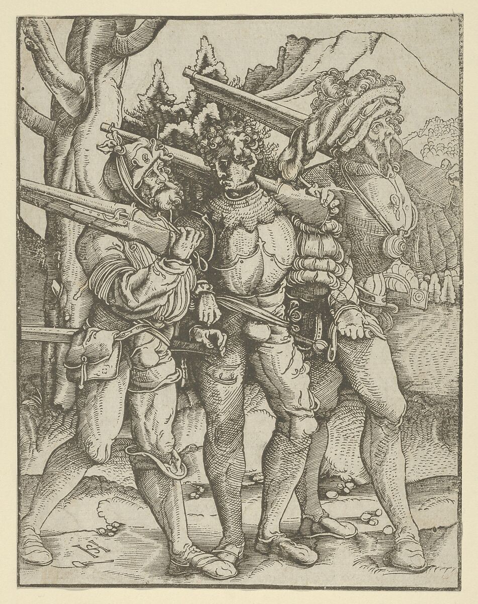 Three Soldiers with Muskets, Hans Schäufelein (German, Nuremberg ca. 1480–ca. 1540 Nördlingen), Woodcut 