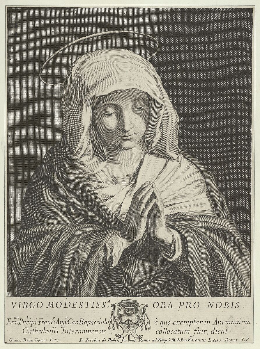 The Virgin in prayer looking down, after Reni, Engraved by Jean Baron (French, Toulouse 1616–1660 Rome), Engraving 