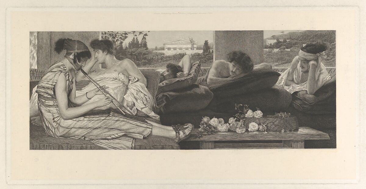 The Siesta, After Sir Lawrence Alma-Tadema (British (born The Netherlands), Dronrijp 1836–1912 Wiesbaden), Etching on chine collé; proof 