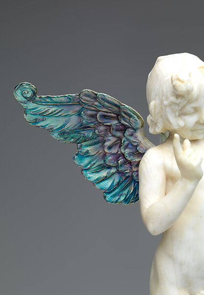 Cupid, Frederick William MacMonnies (American, New York 1863–1937 New York), Ivory, lapis lazuli, marble, bloodstone, bronze, silver alloy, gold, translucent enamels, wood, American