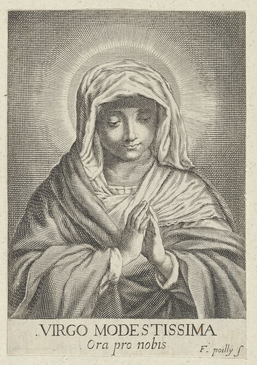 The Virgin in prayer looking down, after Reni, Engraved by Francois de Poilly (French, Abbeville 1623–1693 Paris), Engraving 