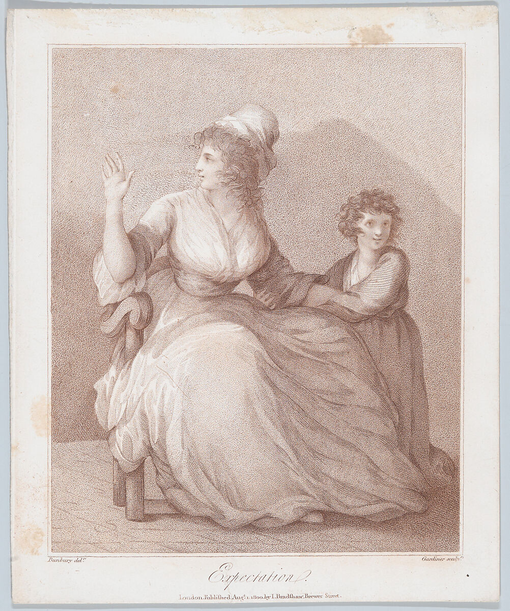 Expectation, William Nelson Gardiner (British, Dublin 1766–1814 London), Stipple engraving, printed in brown ink 