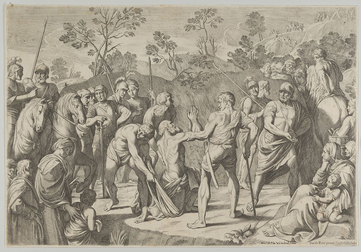 Saint Andrew kneeling in prayer as he is led to the cross, after Reni, Engraved by Carlo Cesi (Italian, Antrodoco ca. 1622–1682 Rieti), Etching 