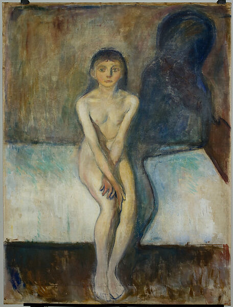 Puberty, Edvard Munch (Norwegian, Løten 1863–1944 Ekely), Oil on unprimed canvas 