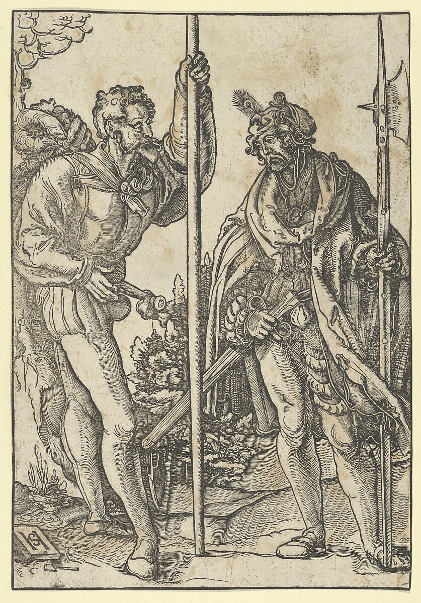 Two Soldiers with Lance and Halberd Conversing, Hans Schäufelein (German, Nuremberg ca. 1480–ca. 1540 Nördlingen), Woodcut 