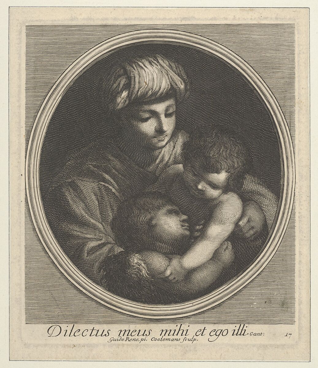 The Virgin with the infant Christ and the young Saint John the Baptist, in a circular frame, after Reni, Jacobus Coelemans (Flemish, Antwerp 1654–1732 Aix-en-Provence), Engraving 