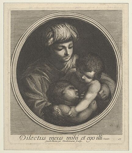 The Virgin with the infant Christ and the young Saint John the Baptist, in a circular frame, after Reni