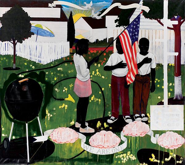 Bang, Kerry James Marshall (American, born Birmingham, Alabama, 1955), Acrylic and collage on canvas 