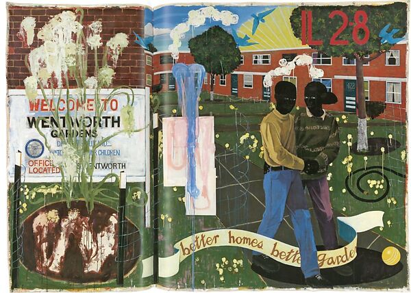 Better Homes, Better Gardens, Kerry James Marshall (American, born Birmingham, Alabama, 1955), Acrylic and collage on canvas 