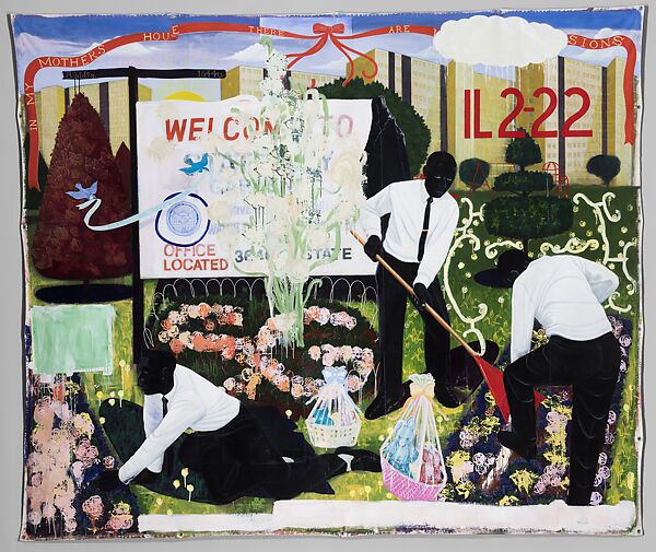 Many Mansions, Kerry James Marshall (American, born Birmingham, Alabama, 1955), Acrylic and collage on canvas 