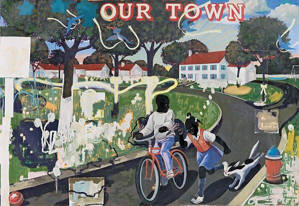 Our Town, Kerry James Marshall (American, born Birmingham, Alabama, 1955), Acrylic and collage on canvas 