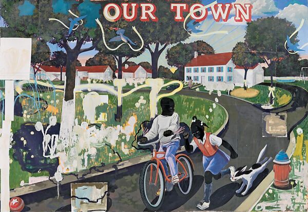 Our Town, Kerry James Marshall (American, born Birmingham, Alabama, 1955), Acrylic and collage on canvas 