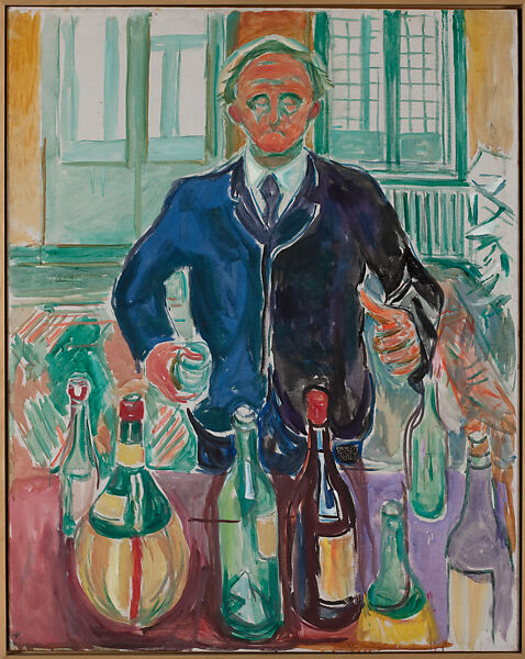 Self Portrait with Bottles, Edvard Munch (Norwegian, Løten 1863–1944 Ekely), Oil on canvas 