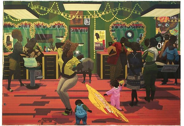 School of Beauty, School of Culture, Kerry James Marshall (American, born Birmingham, Alabama, 1955), Acrylic and glitter on canvas 