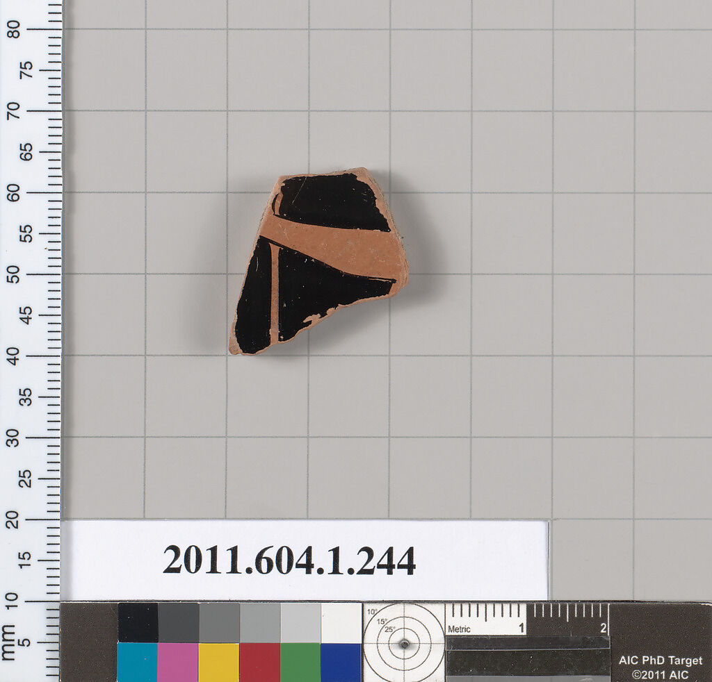 Terracotta fragment of a kylix (drinking cup), Terracotta, Greek, Attic