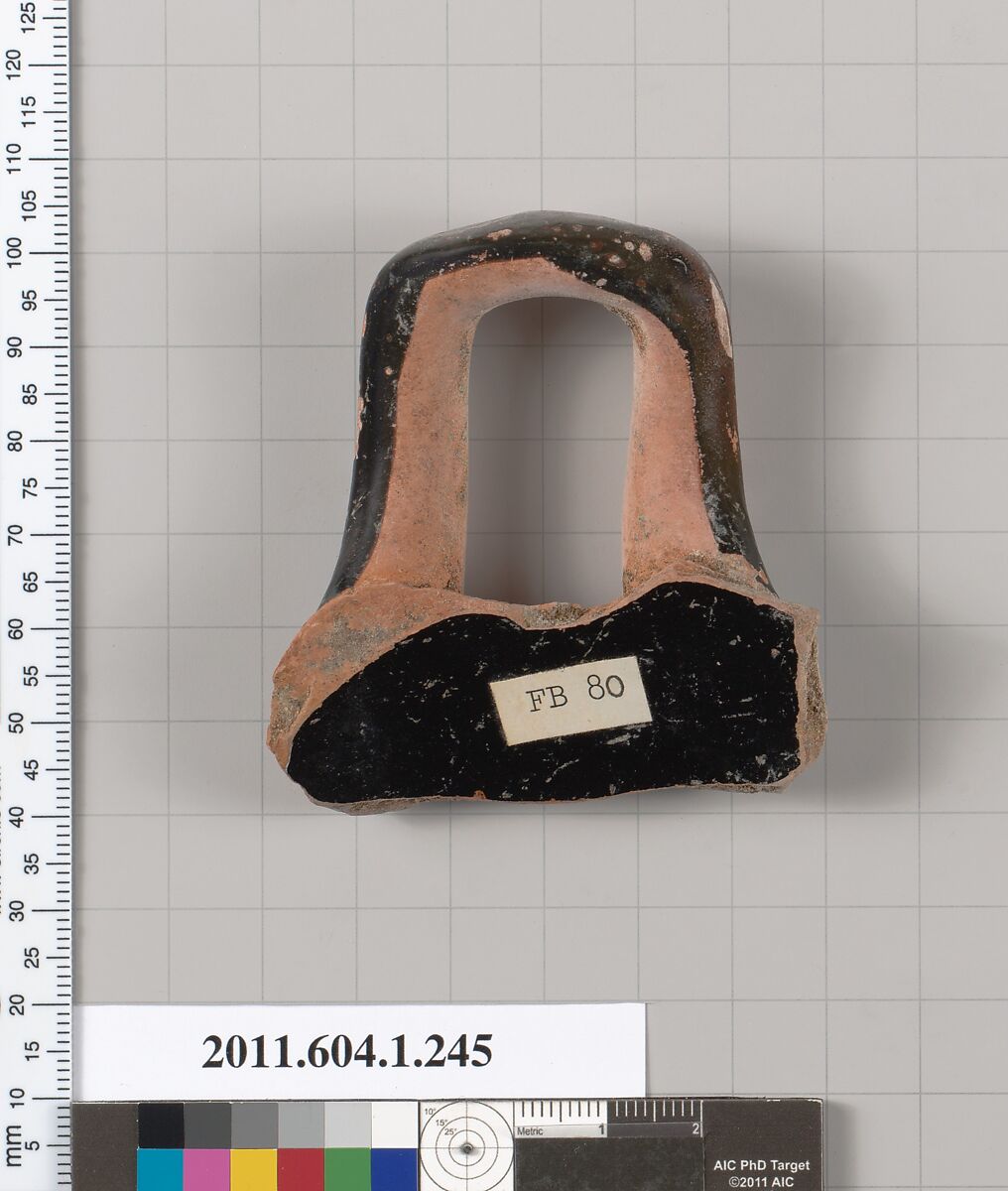 Terracotta fragment of a kylix (drinking cup), Terracotta, Greek, Attic