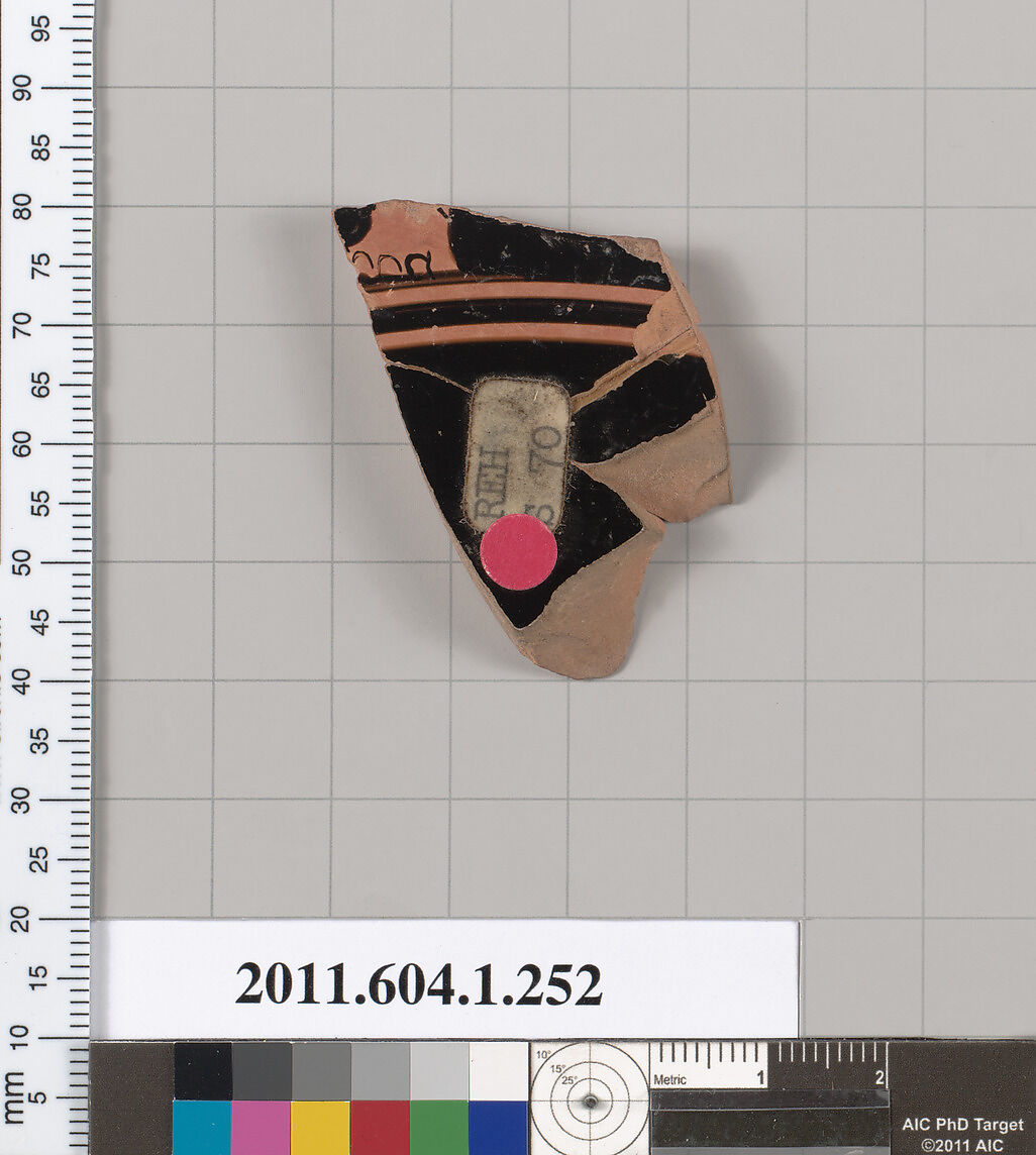 Terracotta fragment of a kylix (drinking cup), Terracotta, Greek, Attic