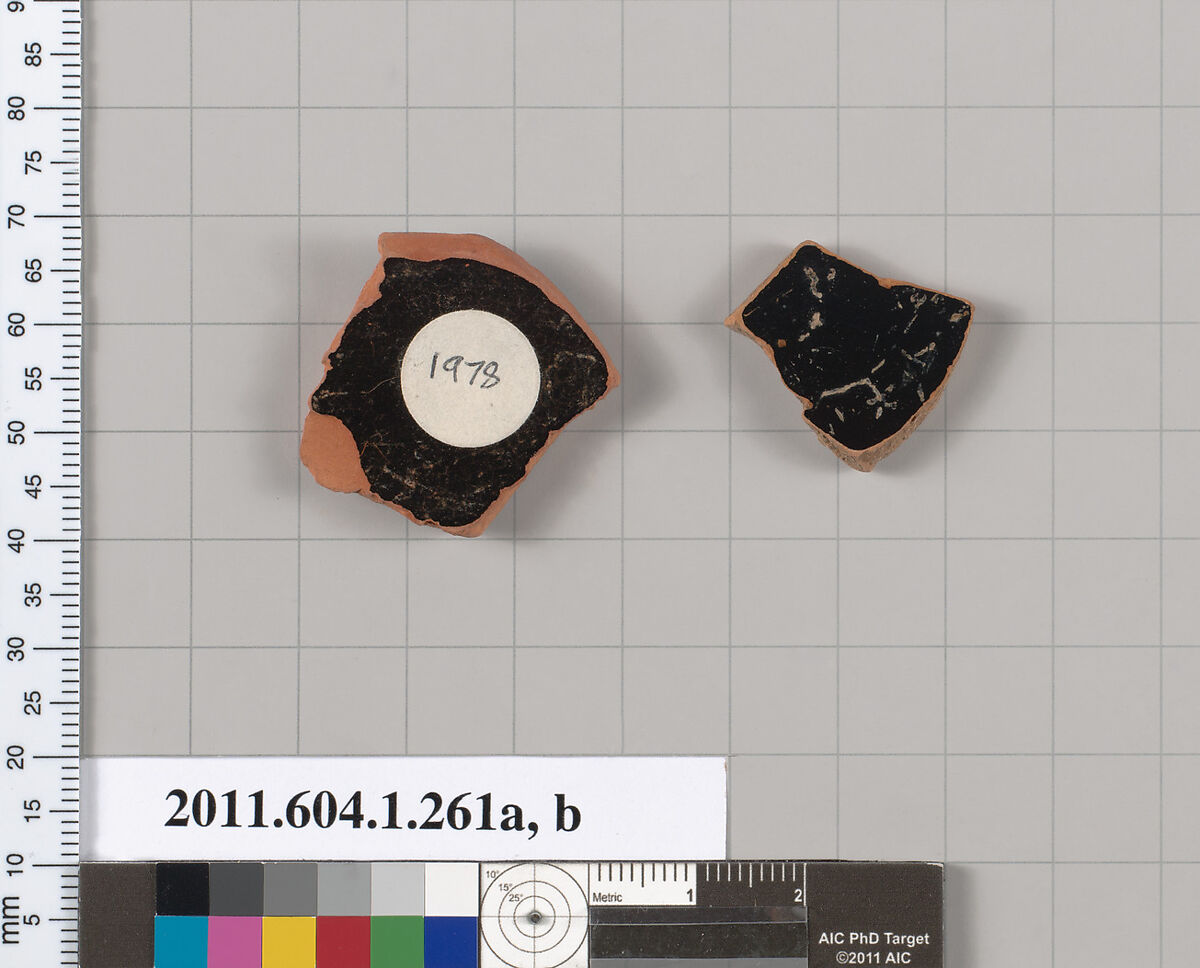 Terracotta fragments of a kylix (drinking cup), Terracotta, Greek, Attic