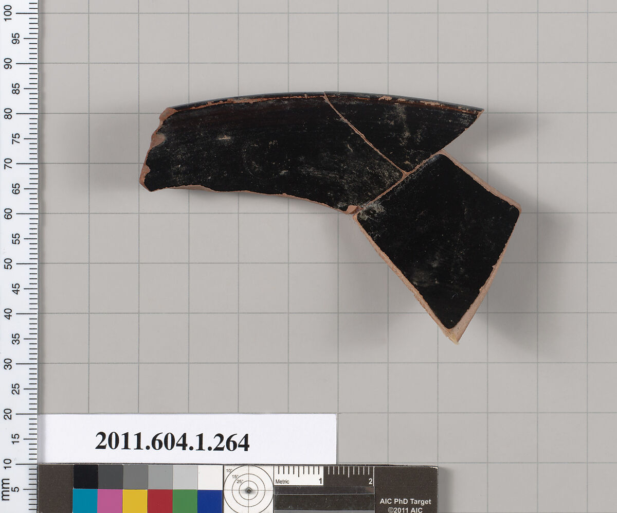 Terracotta fragment of a kylix (drinking cup), Terracotta, Greek, Attic