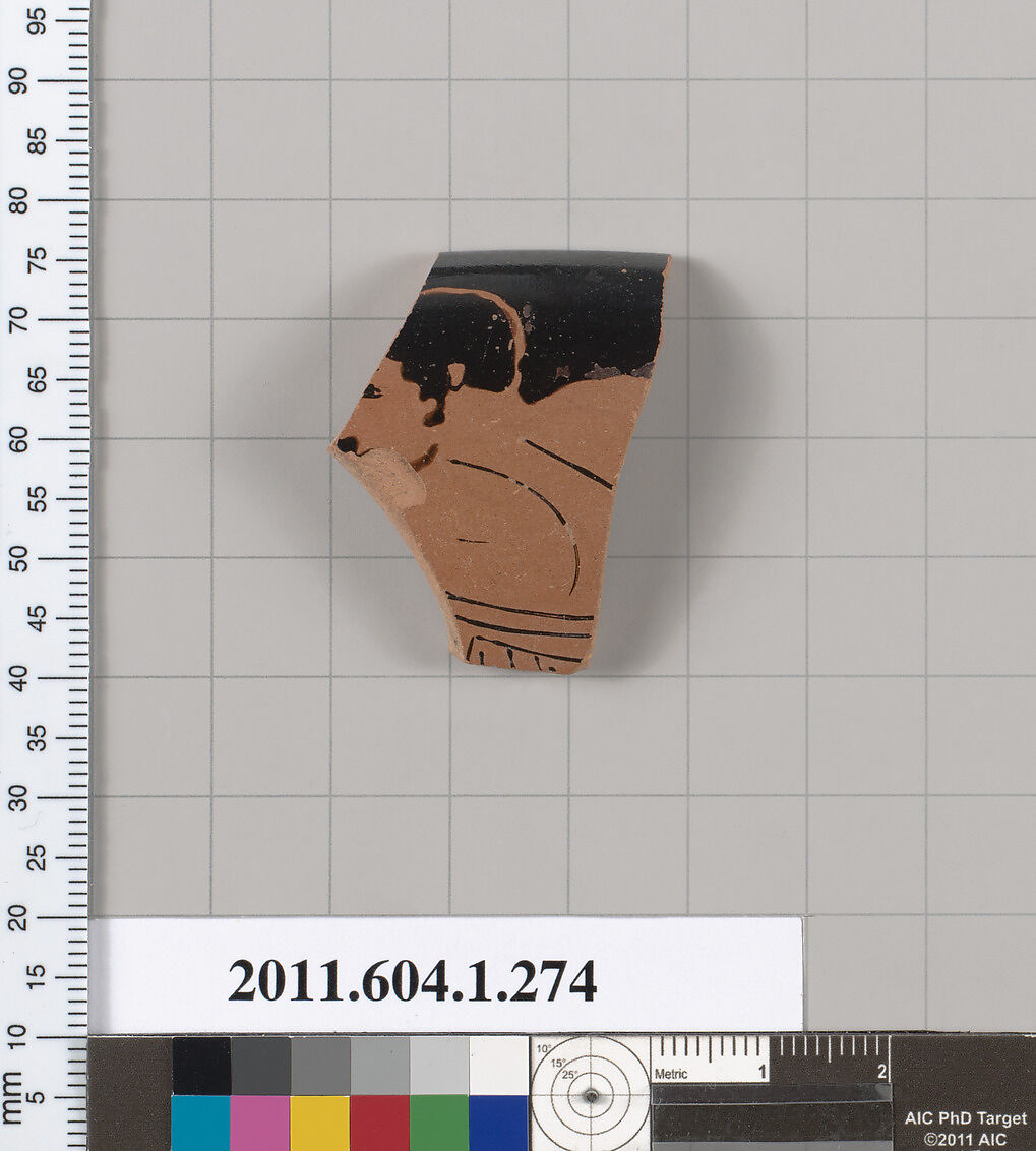 Terracotta rim fragment of a kylix (drinking cup), Terracotta, Greek, Attic 