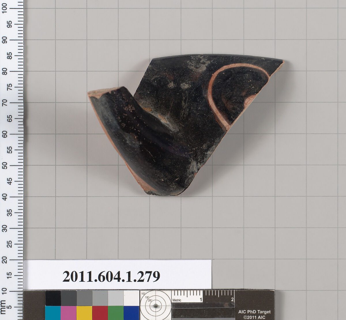 Terracotta rim fragment of a kylix (drinking cup), Terracotta, Greek, Attic 