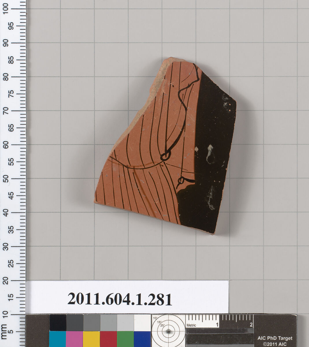 Terracotta fragment of a kylix (drinking cup), Terracotta, Greek, Attic 