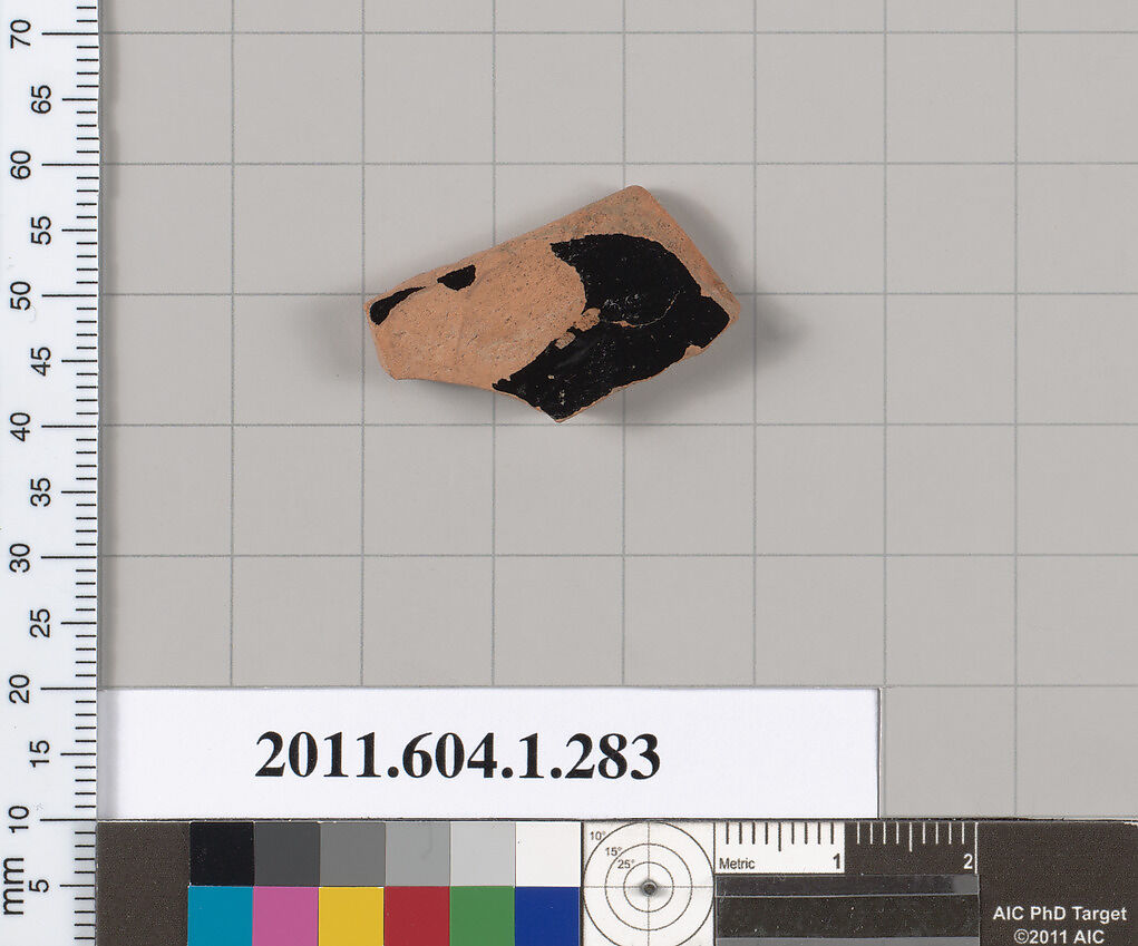 Terracotta fragment of a kylix (drinking cup), Terracotta, Greek, Attic