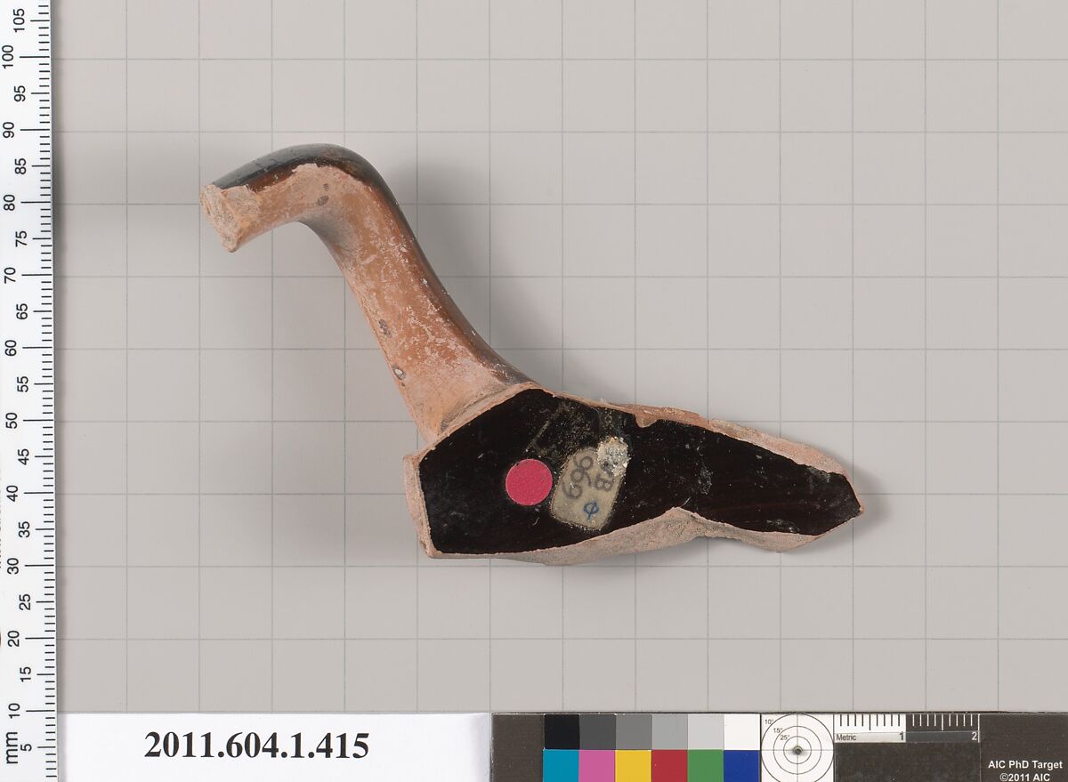 Terracotta fragment of a kylix (drinking cup), Terracotta, Greek, Attic