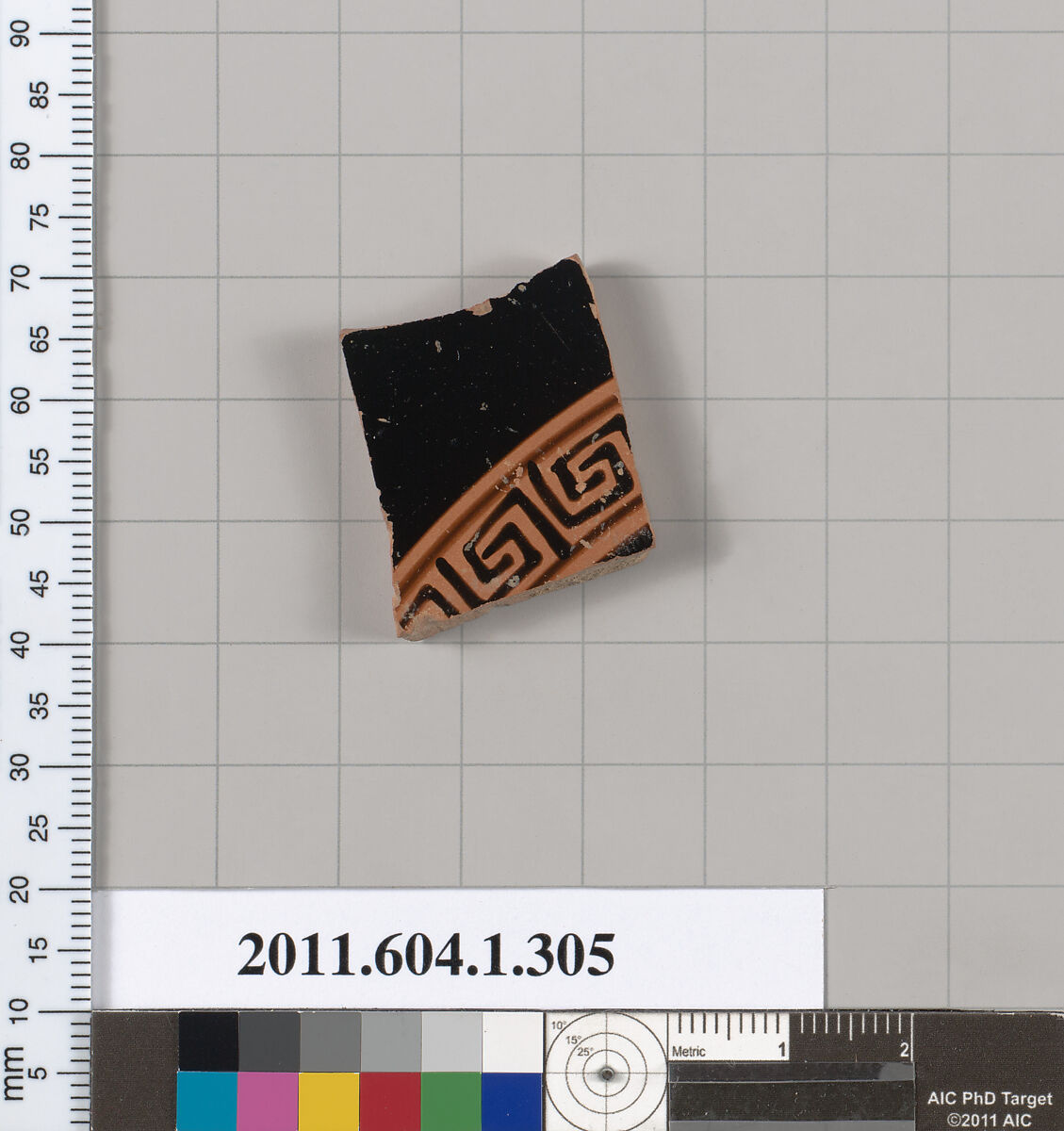 Terracotta fragment of a kylix (drinking cup), Terracotta, Greek, Attic 