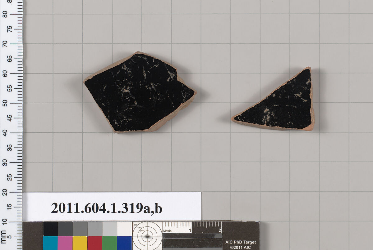 Terracotta fragments of a kylix (drinking cup), Terracotta, Greek, Attic