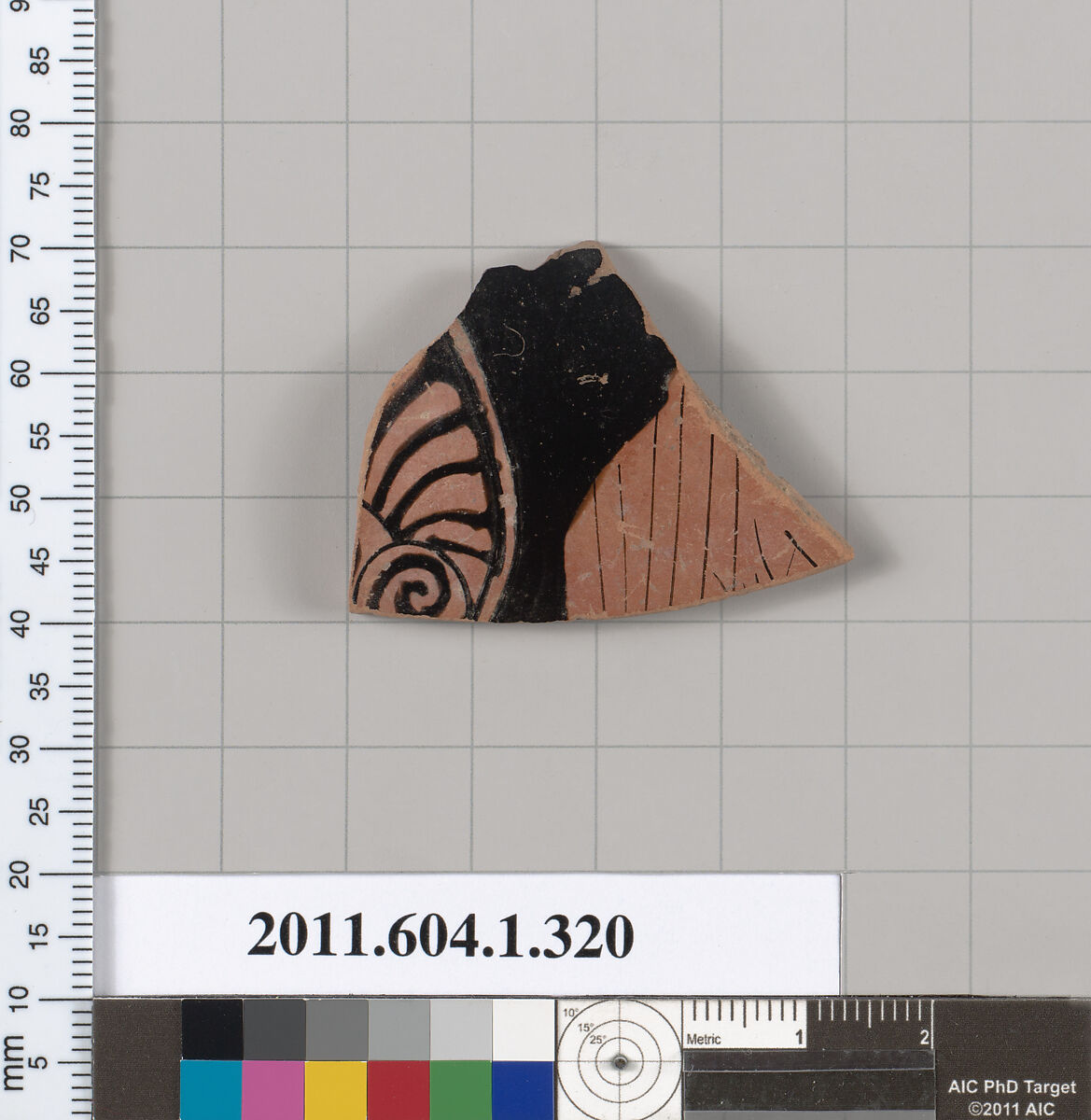 Terracotta fragment of a kylix (drinking cup), Terracotta, Greek, Attic 