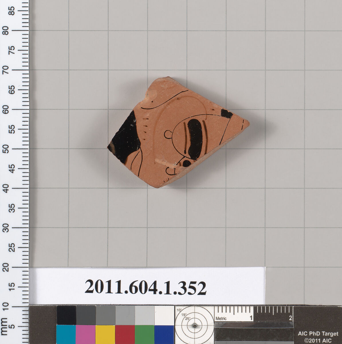 Terracotta fragment of a kylix (drinking cup), Terracotta, Greek, Attic
