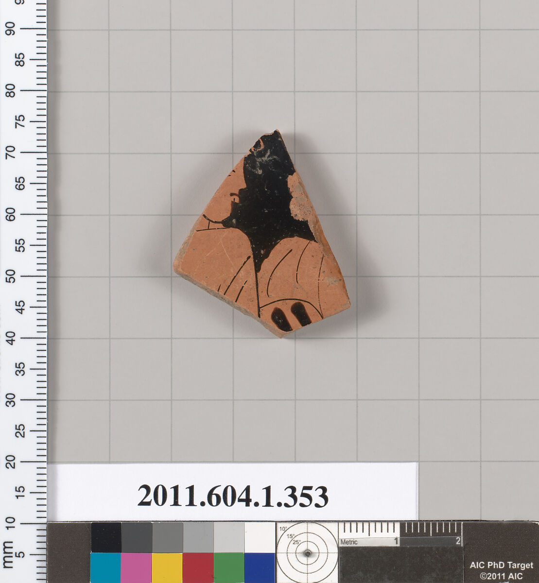 Terracotta fragment of a kylix (drinking cup), Terracotta, Greek, Attic