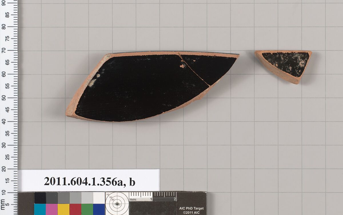 Terracotta rim fragments of a kylix (drinking cup), Terracotta, Greek, Attic