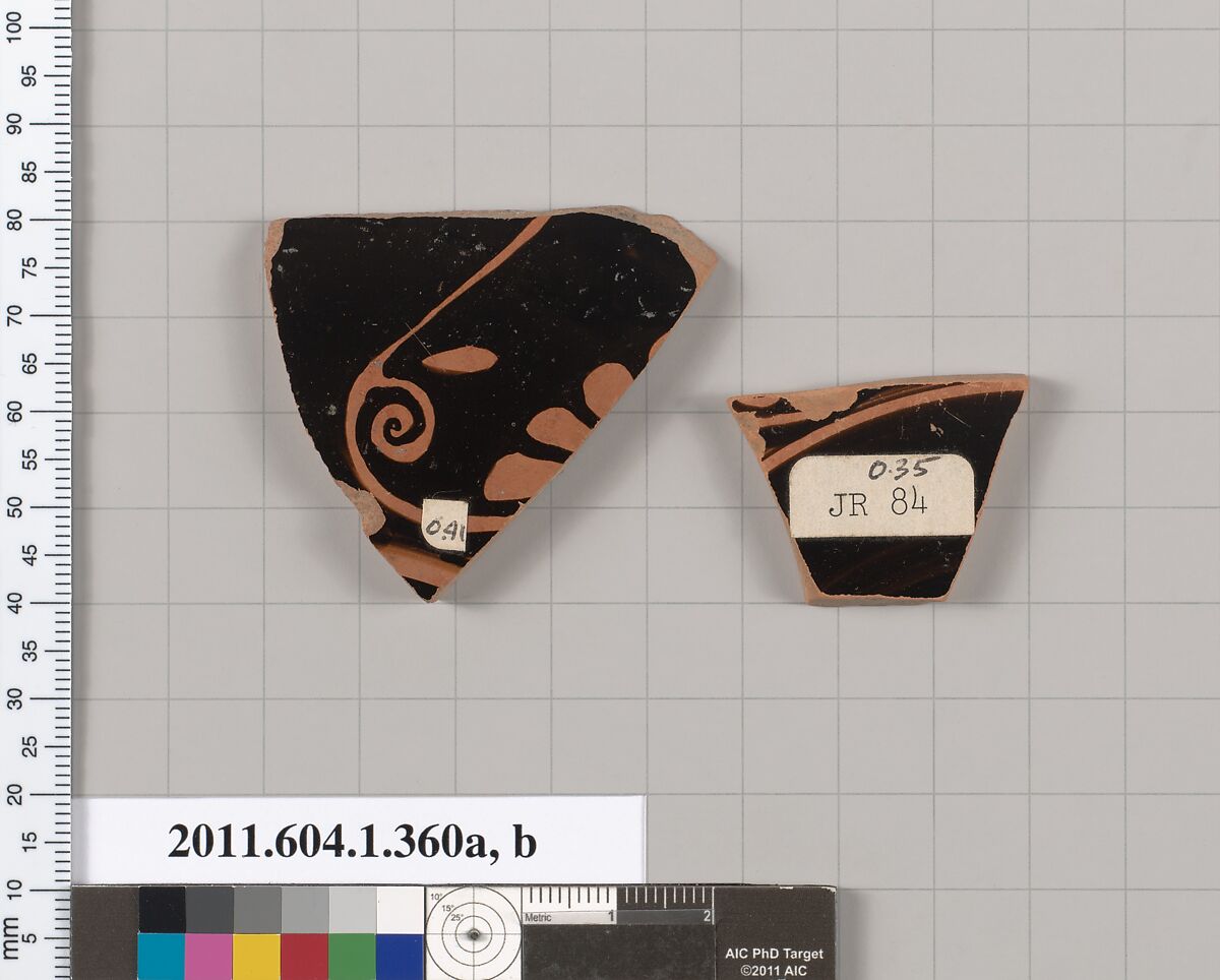 Terracotta fragments of kylikes (drinking cups), Terracotta, Greek, Attic