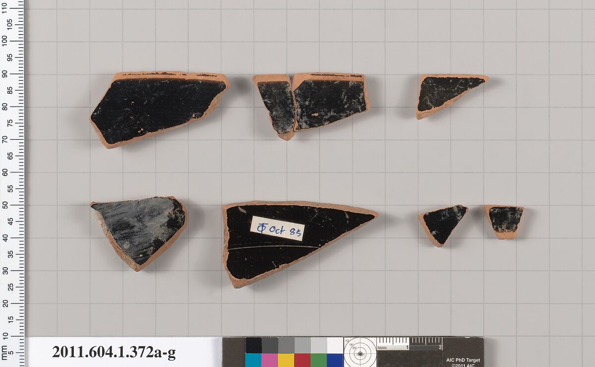 Terracotta fragments of a kylix (drinking cup), Terracotta, Greek, Attic