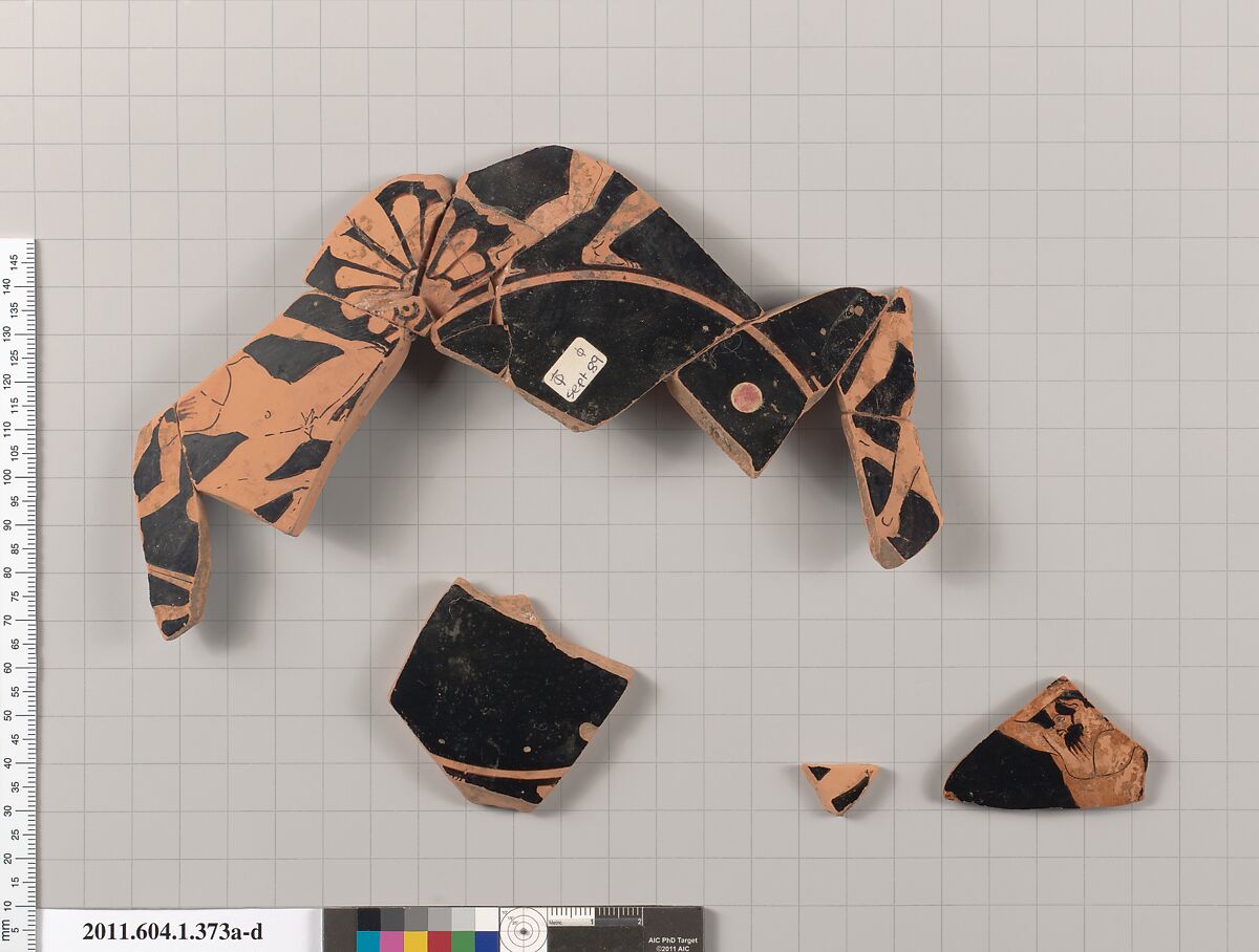 Terracotta fragments of a kylix (drinking cup), Terracotta, Greek, Attic