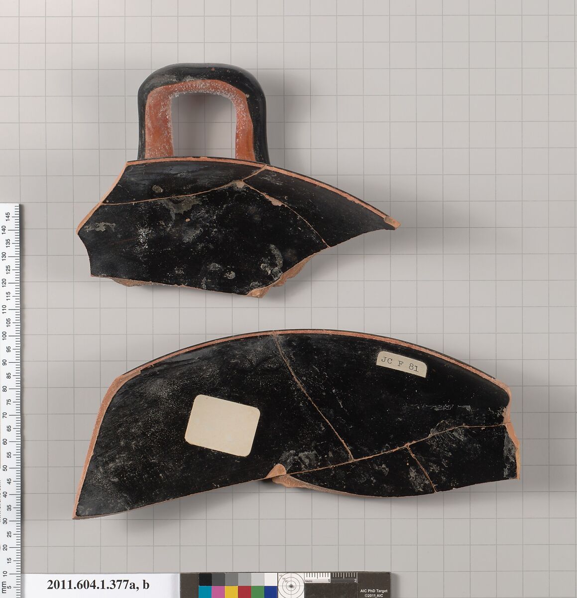 Terracotta fragments of a kylix (drinking cup), Terracotta, Greek, Attic