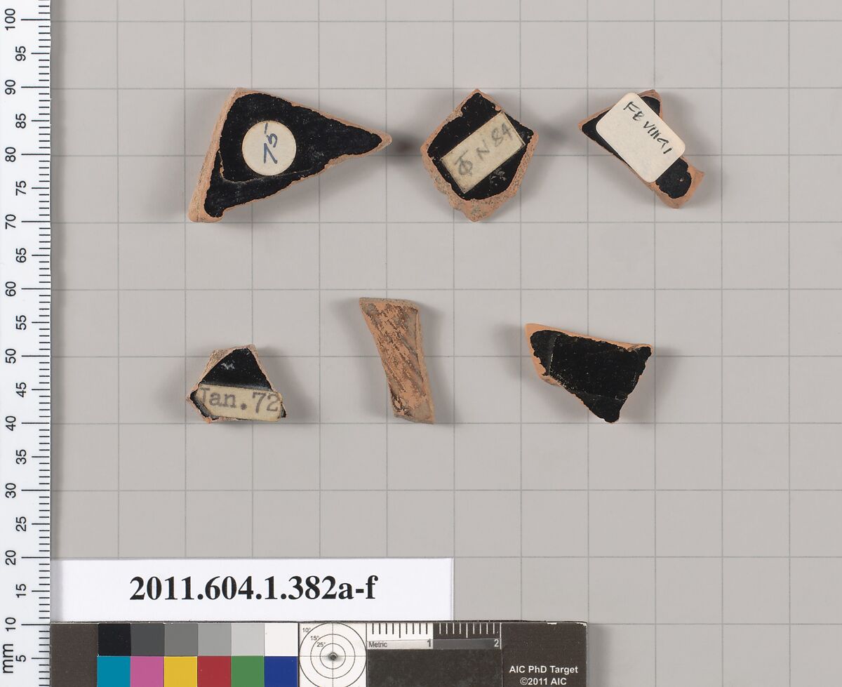 Terracotta fragments of kylikes (drinking cups), Terracotta, Greek, Attic