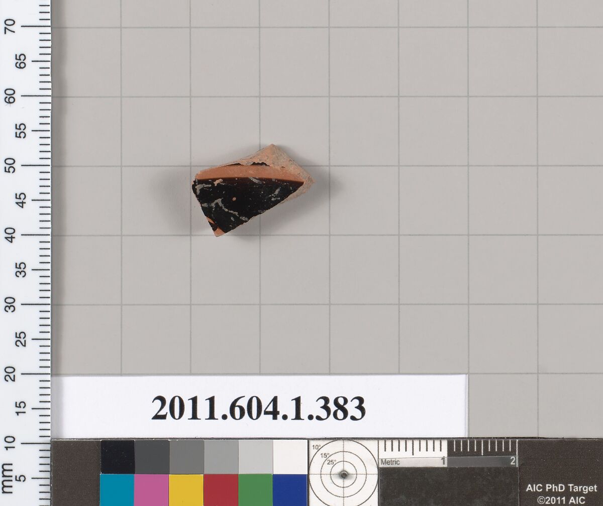 Terracotta fragment of a kylix (drinking cup), Terracotta, Greek, Attic
