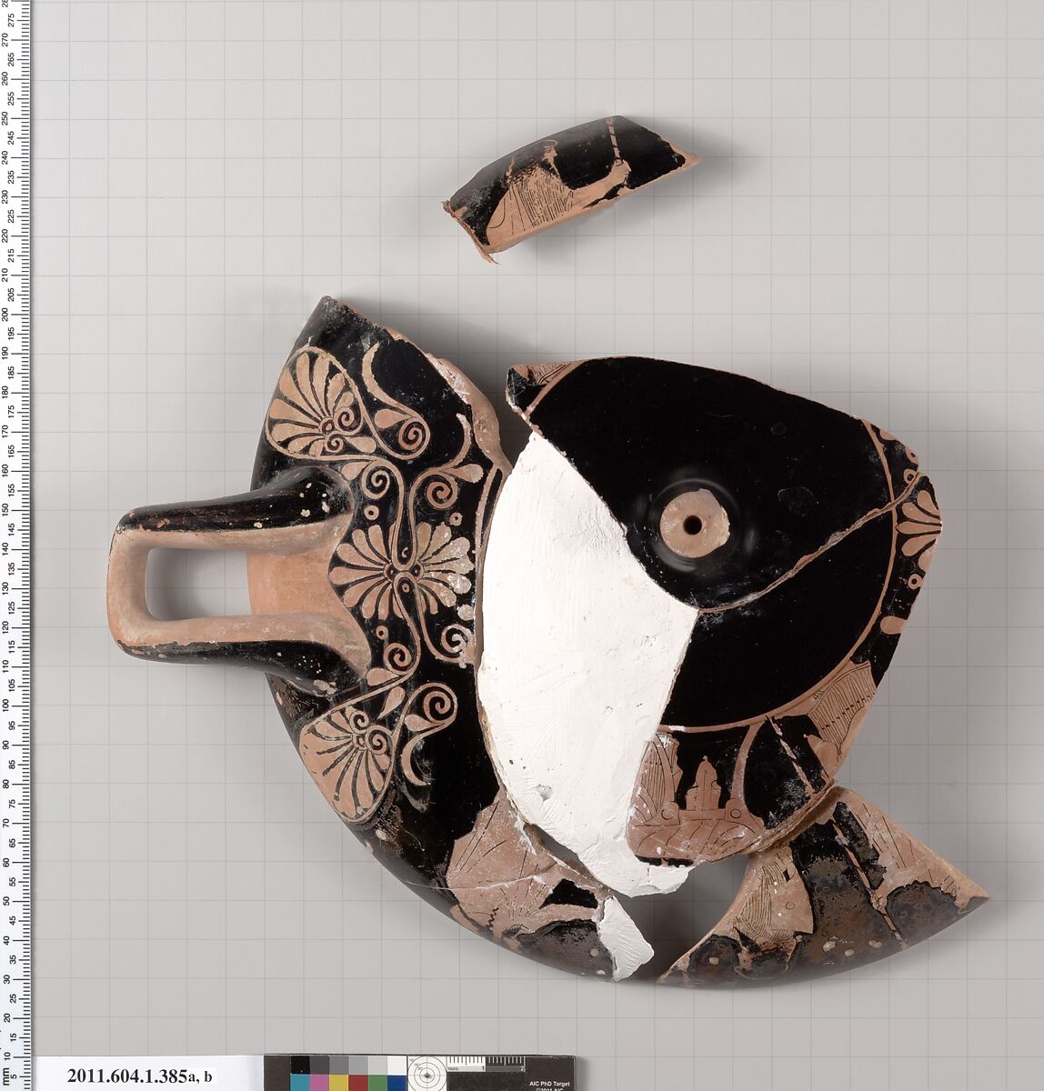 Terracotta fragments of a kylix (drinking cup), Terracotta, Greek, Attic