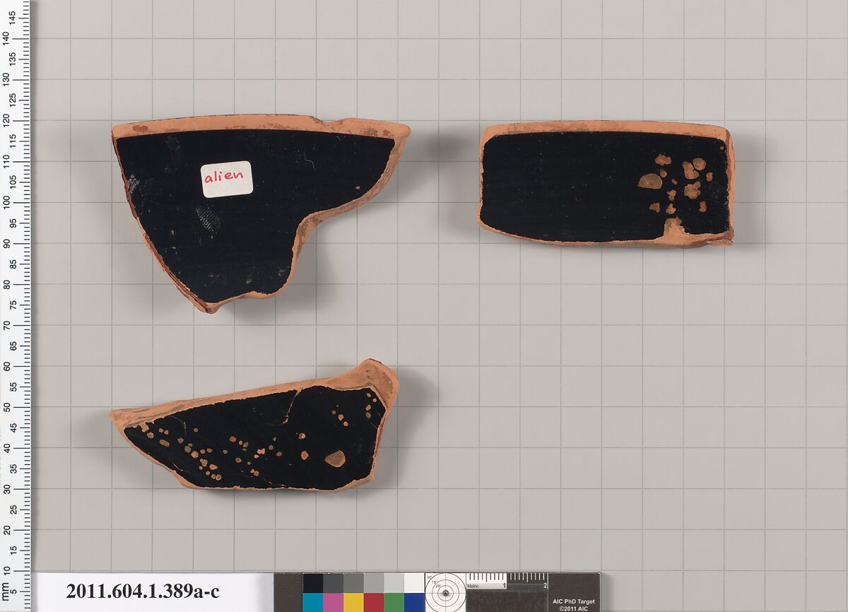 Terracotta rim fragments of a kylix (drinking cup), Terracotta, Greek, Attic
